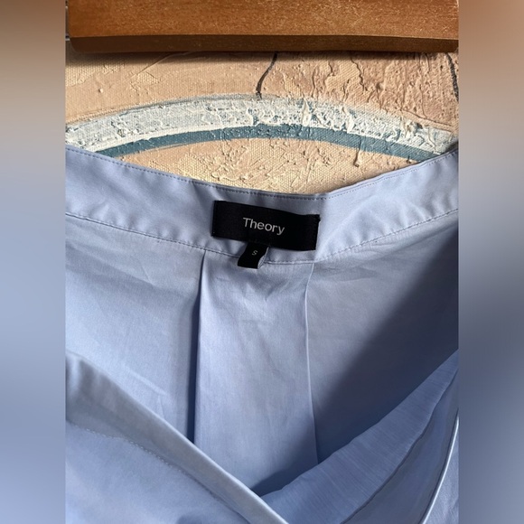 Theory Off-the-shoulder Cotton Poplin Blue Blouse - Picture 3 of 11